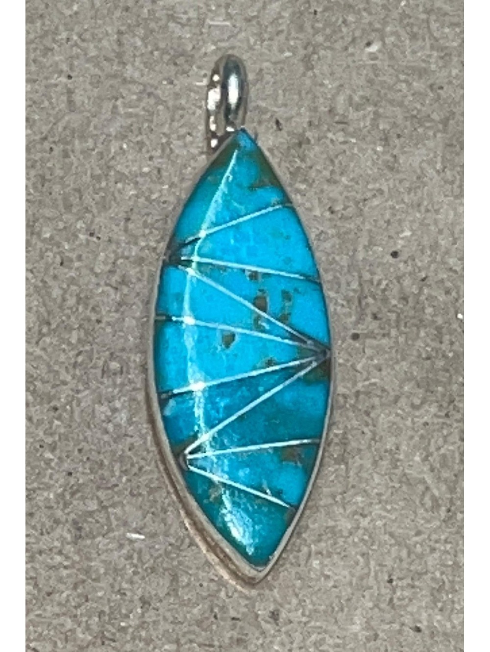 Native American Zuni jewelry handmade sterling silver turquoise inlay pendant